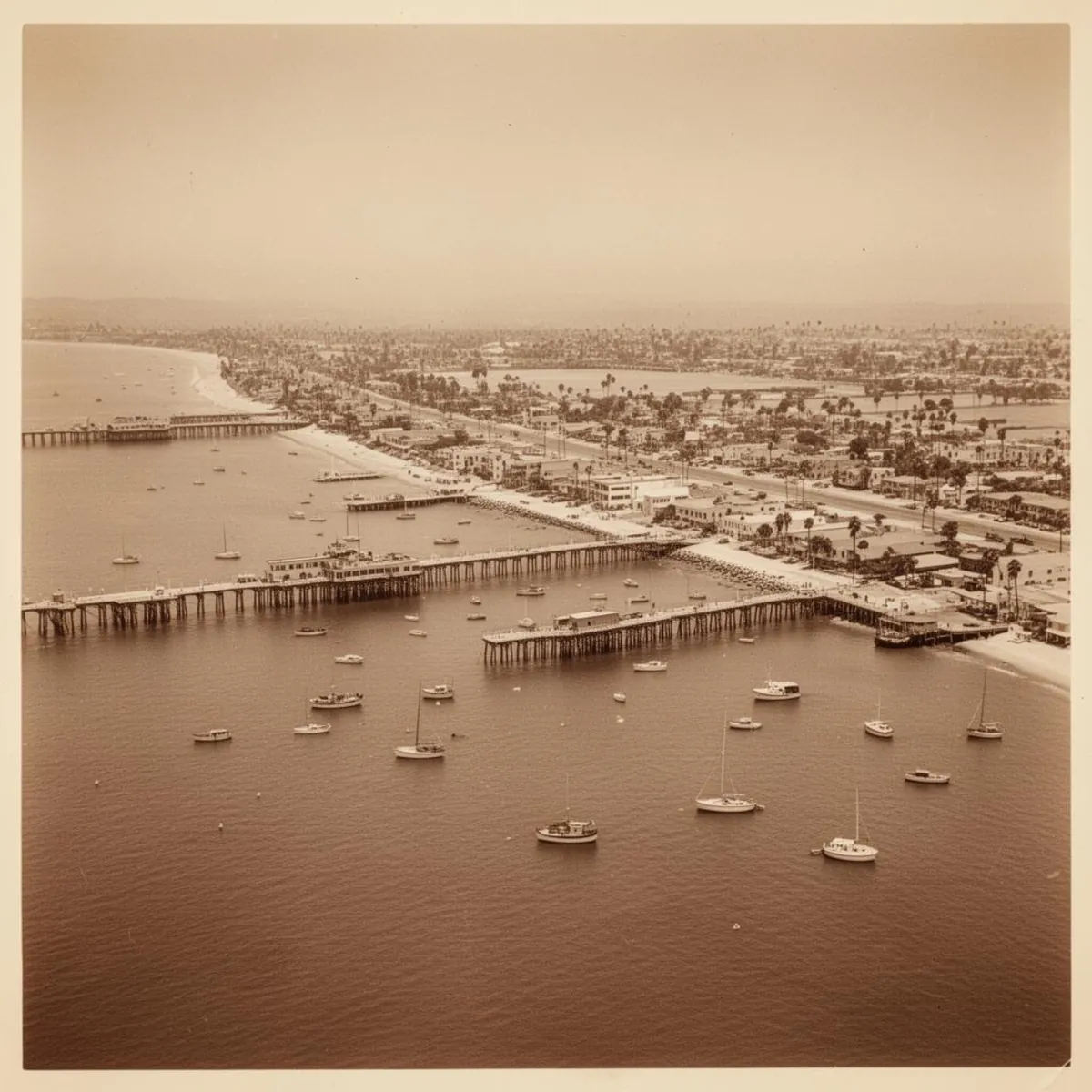 Aerial view of Newport Beach harbor in the 1940s